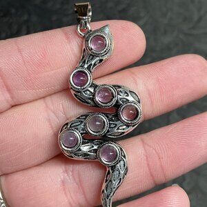 Curvy Amethyst Snake Pendant Stone Crystal Jewelry